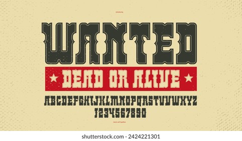 Massive serif font in American style, wild west saloon and western vector typography for logos, bold typeface in vintage America style, display font for posters and headlines.