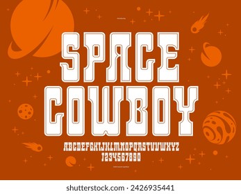 Massive serif font in American style, wild west saloon and western vector typography for logo creation, bold typeface in vintage America style, display font for posters and headlines.