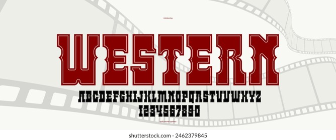 Massive serif font in American style, wild west saloon and western vector typography for logos, bold typeface in vintage America style, display font for posters and headlines.