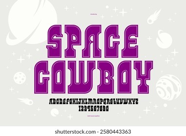 Massive serif font in American style, wild west saloon and western vector typography for logo creation, bold typeface in vintage America style, display font for posters and headlines.