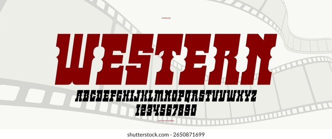 Massive serif italic font in American style, wild west saloon and western vector typography for logo creation, bold typeface in vintage America style, display font for posters and headlines.