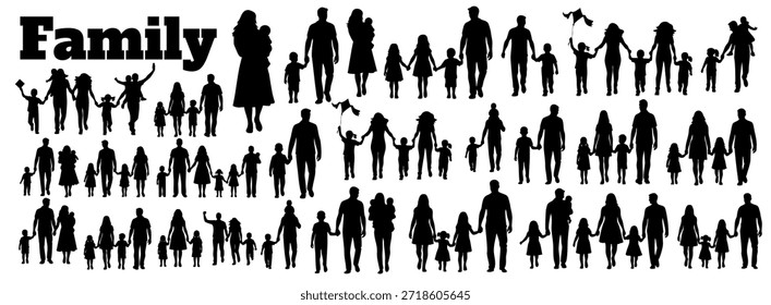 conjunto maciço de vários grupos familiares andando e em pé para a união familiar