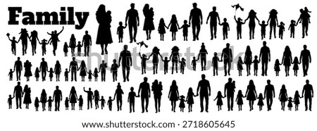 massive set of various family groups walking and standing for family togetherness