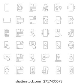 Hoja masiva de todos los iconos de vectores de interfaz de línea de teléfono inteligente