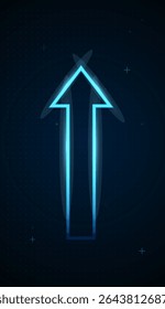 A massive, solid blue arrow pointing sharply upward against a light background, symbolizing strong financial growth and market confidence ideal for trading visuals and investment report