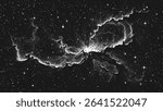 Massive supernova explosion with glowing nebula and cosmic dust illuminated by radiant cosmic energy spreading through deep space in stippling style. Dotwork. Pointillism art. Dots shading. Vector