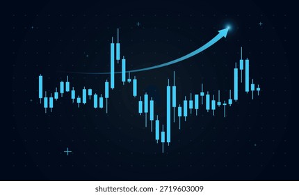 A massive upward arrow pierces the final peak, representing breakthrough business success. Dark starry background evokes nighttime trading sessions and global markets