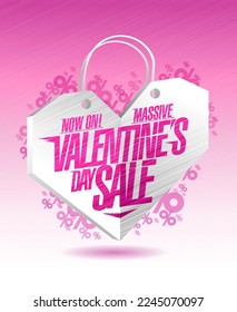 Massive Valentine's day sale poster or banner vector concept with white origami heart