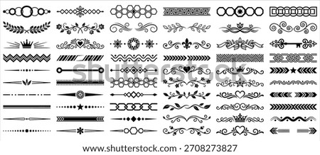 Massive vector set of decorative ornamental and minimalistic line dividers and horizontal borders collection.