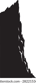 Massive vertical rock cliff face with jagged edges silhouette vector