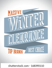 Massive Winter Clearance Design In Retro Style On A Ribbon.