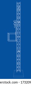 Mast lifts outline. Vector rendering of 3d. Wire-frame style. The layers of visible and invisible lines are separated