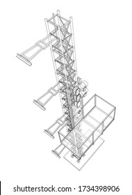 Mast lifts outline. Vector rendering of 3d. Wire-frame style. The layers of visible and invisible lines are separated
