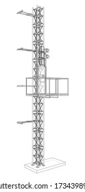 Mast lifts outline. Vector rendering of 3d. Wire-frame style. The layers of visible and invisible lines are separated