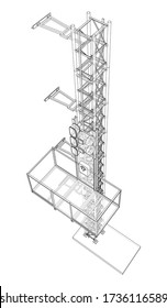 Mast lifts outline. Vector rendering of 3d. Wire-frame style. The layers of visible and invisible lines are separated