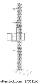 Mast lifts outline. Vector rendering of 3d. Wire-frame style. The layers of visible and invisible lines are separated