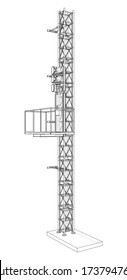 Mast lifts outline. Vector rendering of 3d. Wire-frame style. The layers of visible and invisible lines are separated