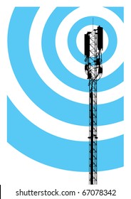 Mast of a mobile communication with aerials and radio-waves
