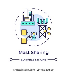 Mast sharing multi color concept icon. Telecommunication infrastructure sharing. Telecom tower sharing. Round shape line illustration. Abstract idea. Graphic design. Easy to use in blog post