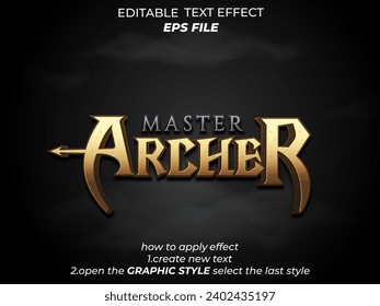 master archer text effect, font editable, typography, 3d text for badge game, medieval fantasy and  rpg games. vector template