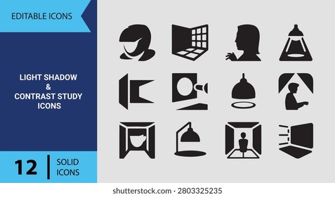 Master artistic contrast techniques using light shadow and contrast study solid icons tailored for professional studio photography lighting tutorials.