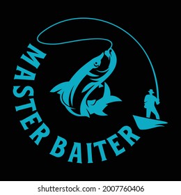  Master Baiter Fishing Guy design for T shirt, Vintage Element, Royalty Free Vector illustration Drawing Design, icon, Symbol, Print Ready