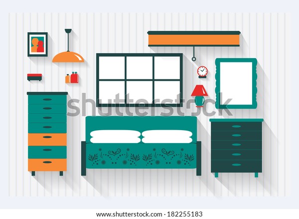 Master Bedroom Bed Dresser Furniture Fittings Stock Vector