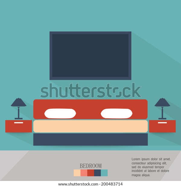 Master Bedroom Bed Dresser Furniture Fittings Stock Vector