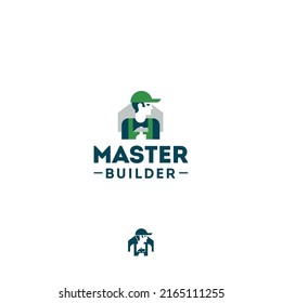 Master builder repair tools hammer house vector logo