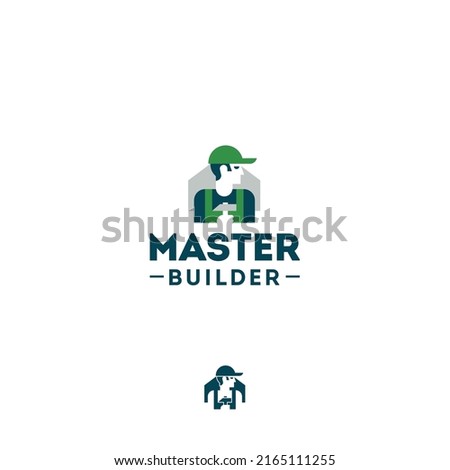 Master builder repair tools hammer house vector logo