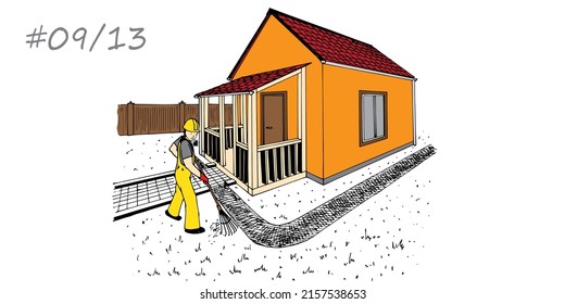 the master builds a house from pouring the foundation to interior decoration.
The construction of the house has been completed, a fence has been installed, paths have been laid, the territory is being