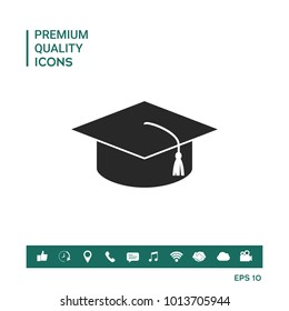 Master cap for graduates, square academic cap, graduation cap icon