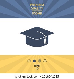 Master cap for graduates, square academic cap, graduation cap icon