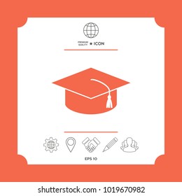 Master cap for graduates, square academic cap, graduation cap icon