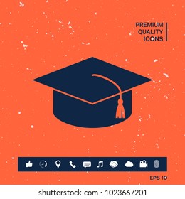 Master cap for graduates, square academic cap, graduation cap icon