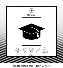 Master cap for graduates, square academic cap, graduation cap icon