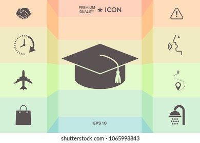 Master cap for graduates, square academic cap, graduation cap icon