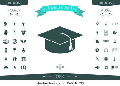 Master cap for graduates, square academic cap, graduation cap icon