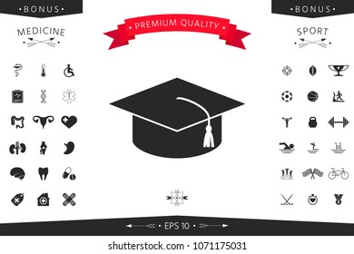 Master cap for graduates, square academic cap, graduation cap icon