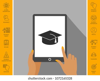 Master cap for graduates, square academic cap, graduation cap icon