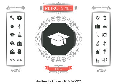 Master cap for graduates, square academic cap, graduation cap icon