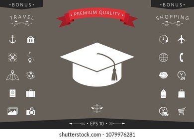 Master cap for graduates, square academic cap, graduation cap icon