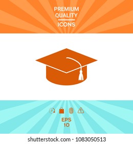 Master cap for graduates, square academic cap, graduation cap icon