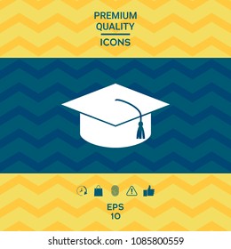 Master cap for graduates, square academic cap, graduation cap icon