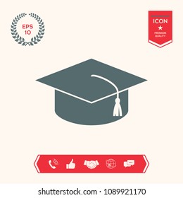 Master cap for graduates, square academic cap, graduation cap icon