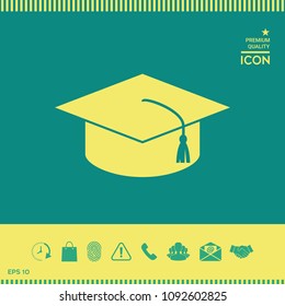 Master cap for graduates, square academic cap, graduation cap icon