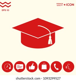 Master cap for graduates, square academic cap, graduation cap icon