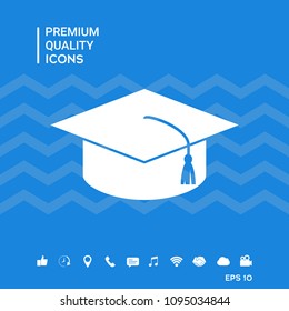 Master cap for graduates, square academic cap, graduation cap icon