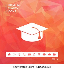 Master cap for graduates, square academic cap, graduation cap icon