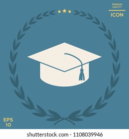 Master cap for graduates, square academic cap, graduation cap icon